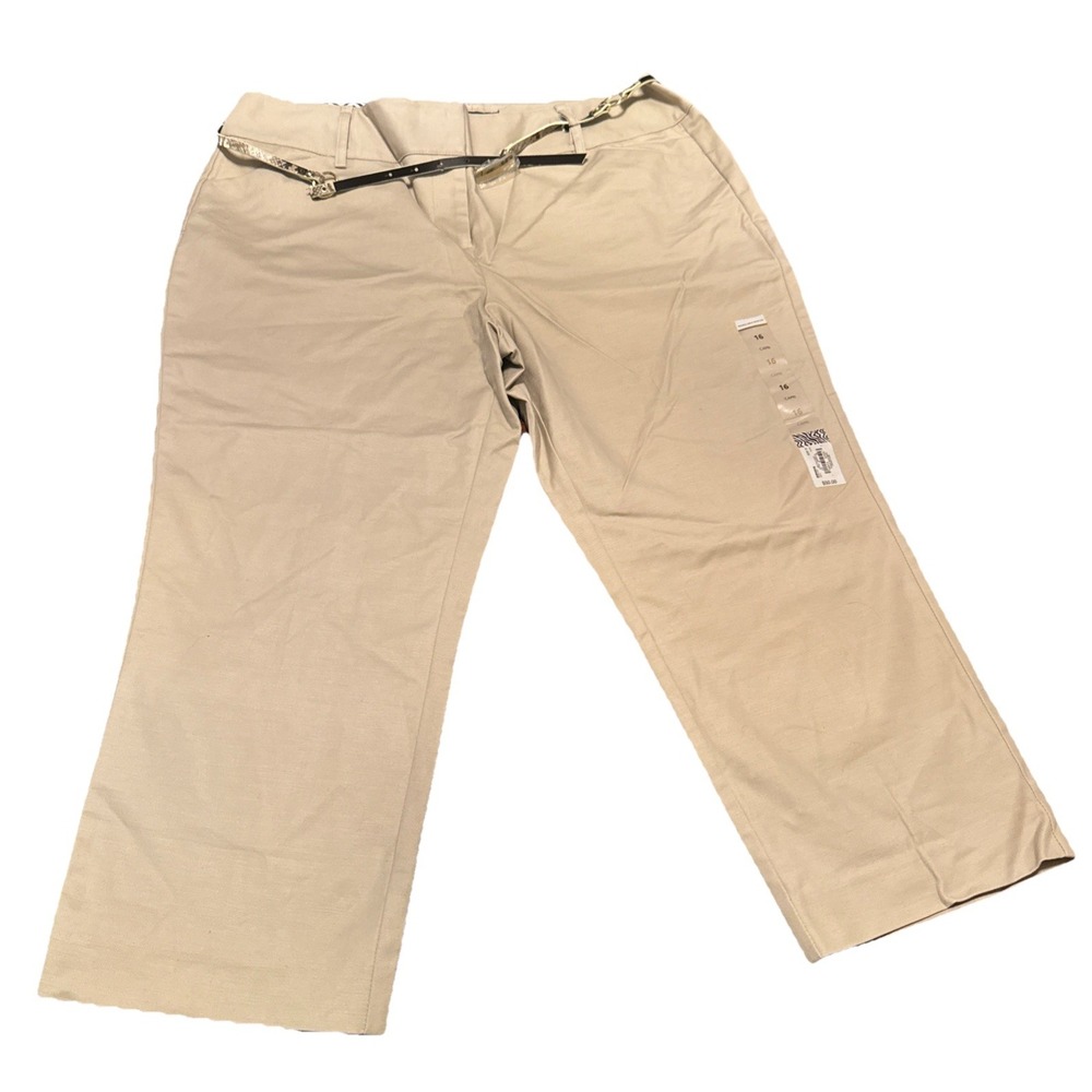 NWT Dana Buchman Signature Women's Capri Pants Size 16 Beige Tan‎ with Belt